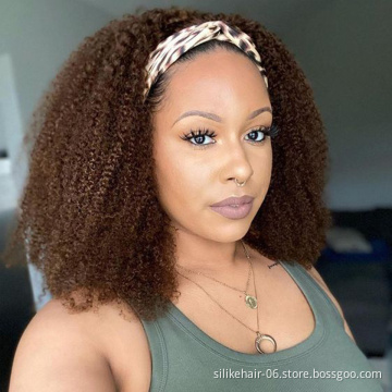 Wholesale 14Inch  African Wrap Hair Style Chic Afro Kinky Curly Wig With Pre-attached Scarf Black Women Synthetic Headband Wigs